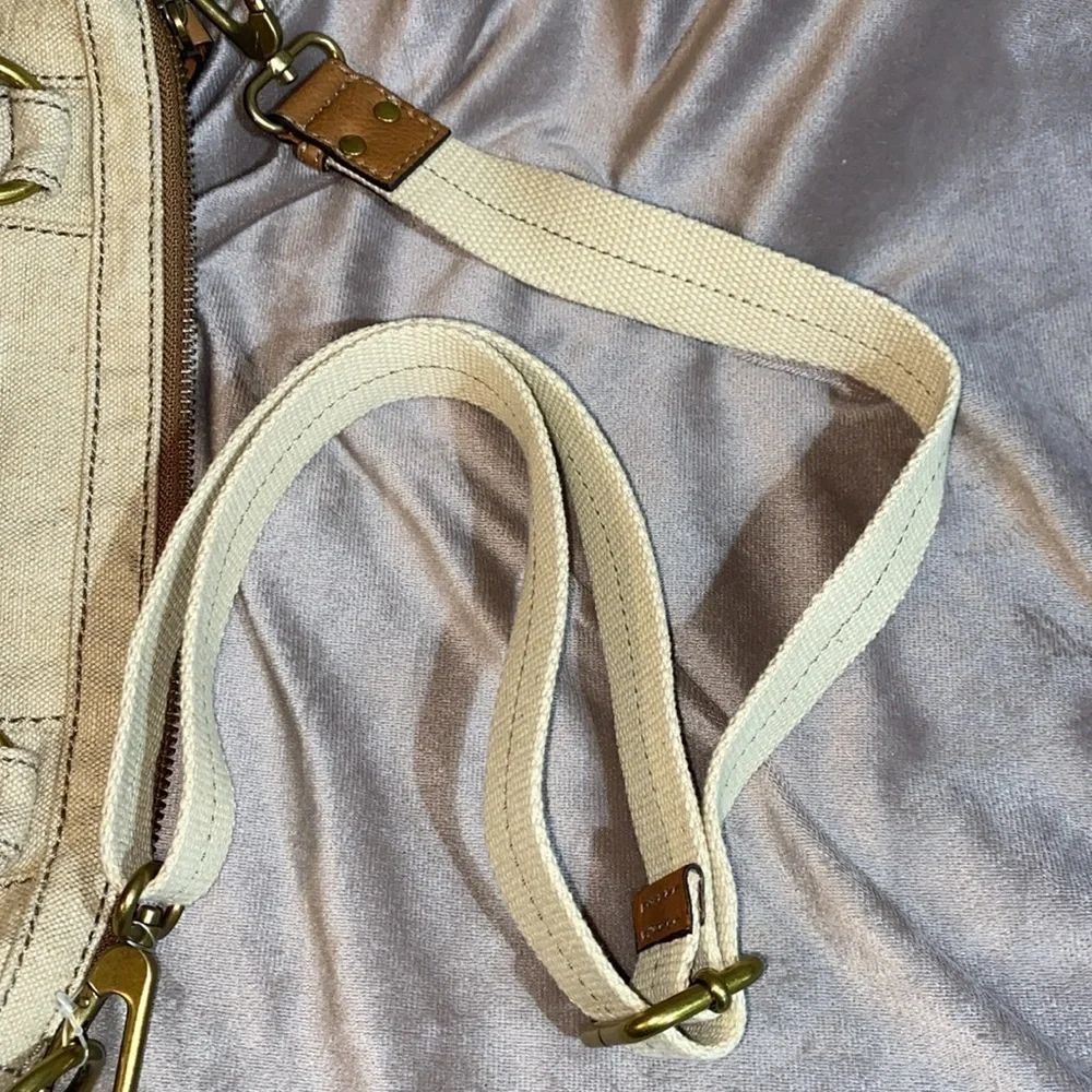 FOSSIL Grayson Beige Canvas Fabric Satchel & Fossil Popstich vintage Wallet 🆕